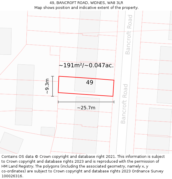 49, BANCROFT ROAD, WIDNES, WA8 3LR: Plot and title map