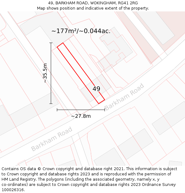 49, BARKHAM ROAD, WOKINGHAM, RG41 2RG: Plot and title map