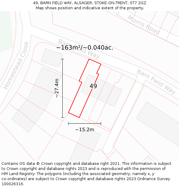 49, BARN FIELD WAY, ALSAGER, STOKE-ON-TRENT, ST7 2GZ: Plot and title map