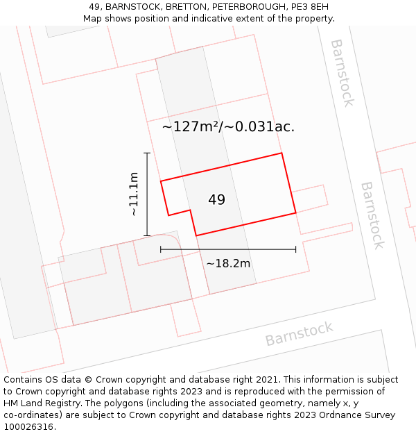 49, BARNSTOCK, BRETTON, PETERBOROUGH, PE3 8EH: Plot and title map
