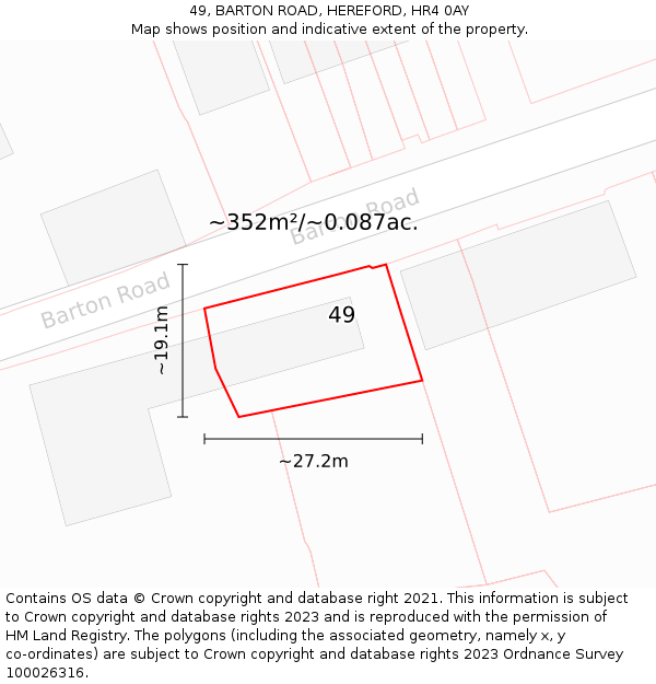 49, BARTON ROAD, HEREFORD, HR4 0AY: Plot and title map