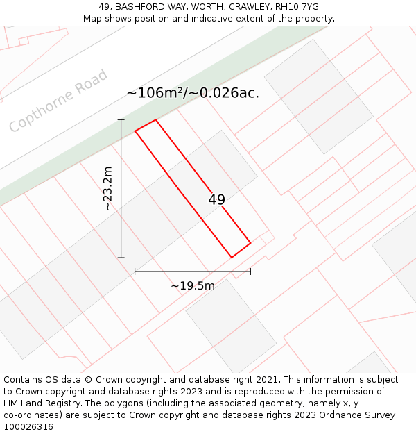 49, BASHFORD WAY, WORTH, CRAWLEY, RH10 7YG: Plot and title map