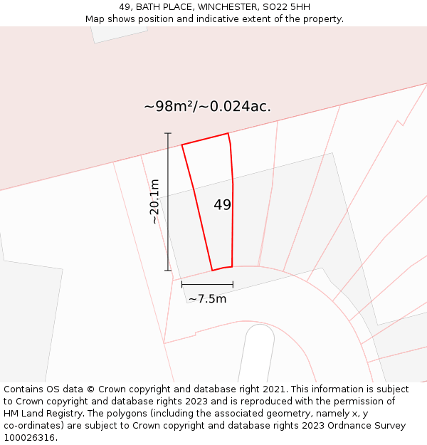 49, BATH PLACE, WINCHESTER, SO22 5HH: Plot and title map