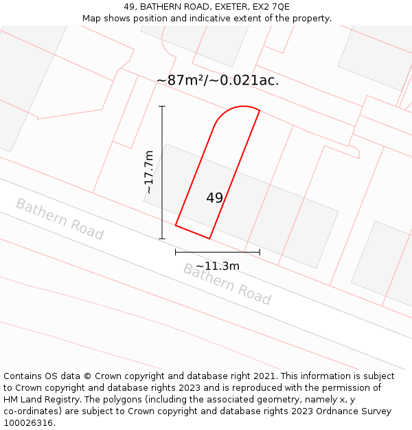 49, BATHERN ROAD, EXETER, EX2 7QE: Plot and title map