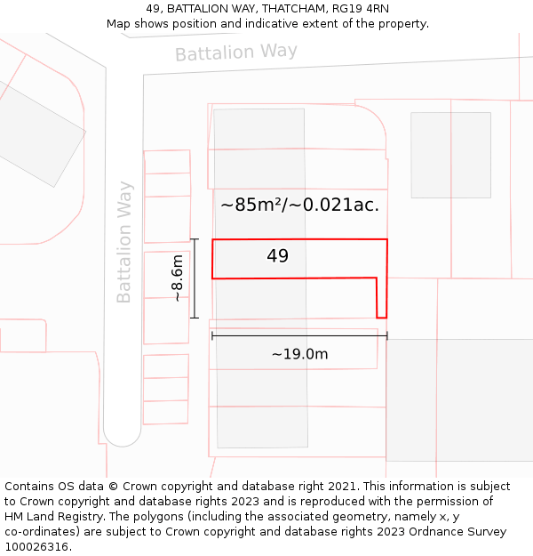 49, BATTALION WAY, THATCHAM, RG19 4RN: Plot and title map