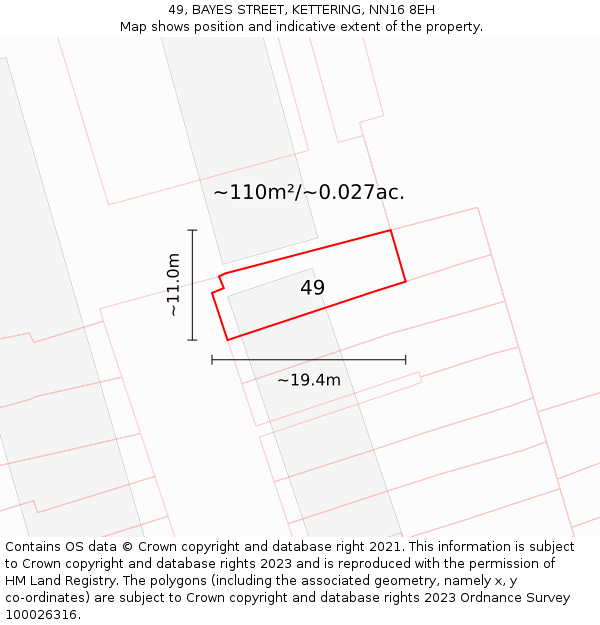 49, BAYES STREET, KETTERING, NN16 8EH: Plot and title map