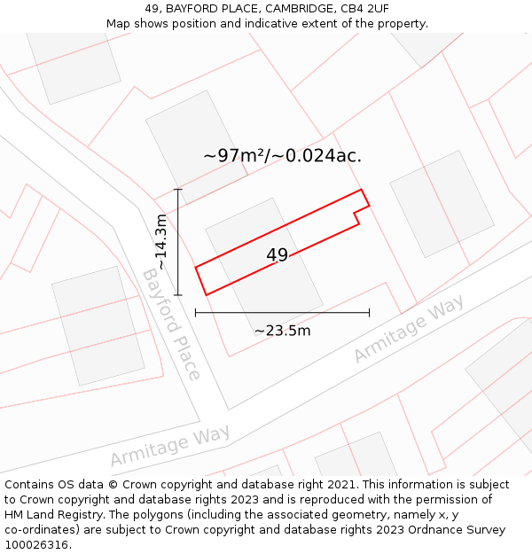 49, BAYFORD PLACE, CAMBRIDGE, CB4 2UF: Plot and title map