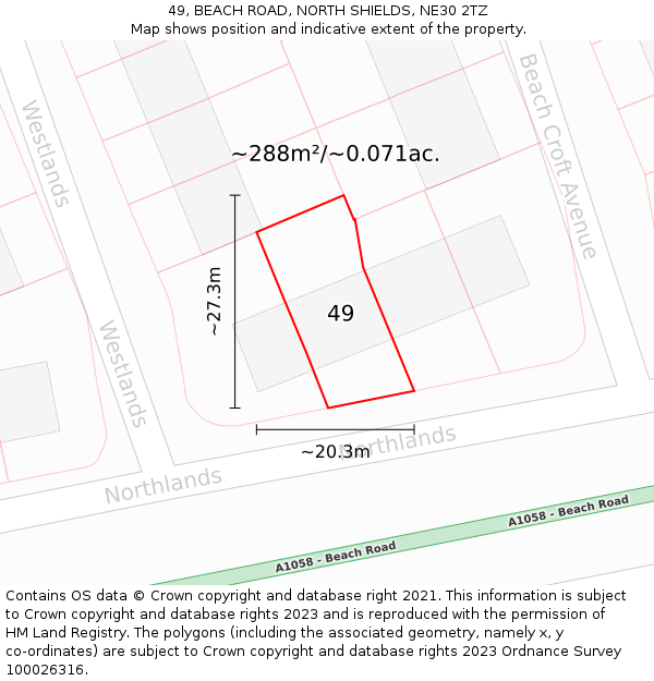 49, BEACH ROAD, NORTH SHIELDS, NE30 2TZ: Plot and title map