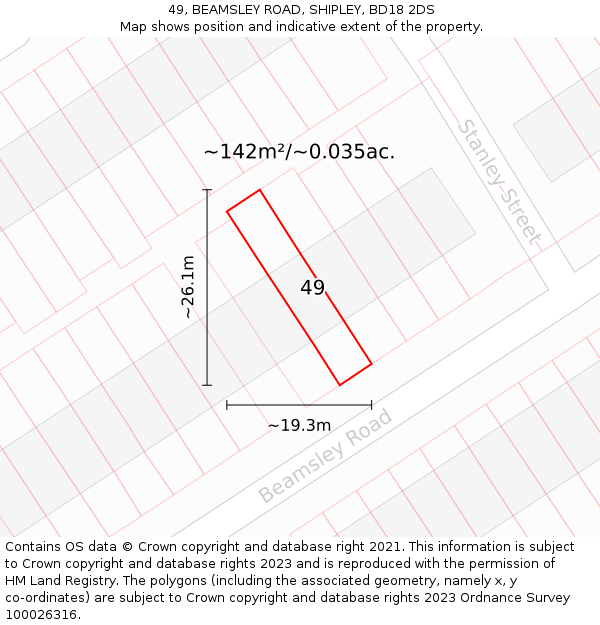 49, BEAMSLEY ROAD, SHIPLEY, BD18 2DS: Plot and title map