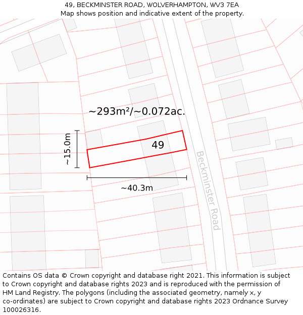49, BECKMINSTER ROAD, WOLVERHAMPTON, WV3 7EA: Plot and title map