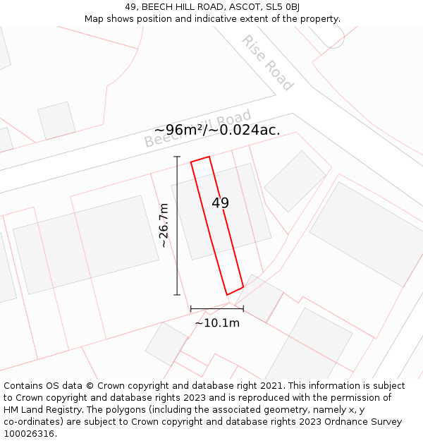 49, BEECH HILL ROAD, ASCOT, SL5 0BJ: Plot and title map