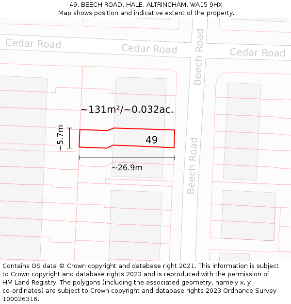 49, BEECH ROAD, HALE, ALTRINCHAM, WA15 9HX: Plot and title map