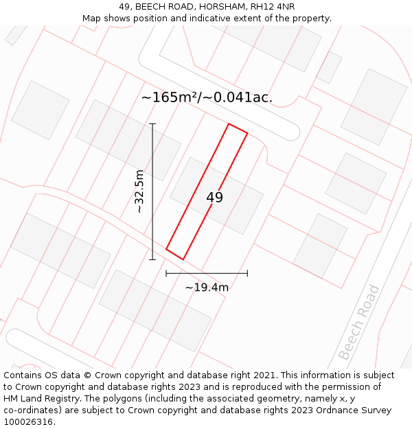 49, BEECH ROAD, HORSHAM, RH12 4NR: Plot and title map