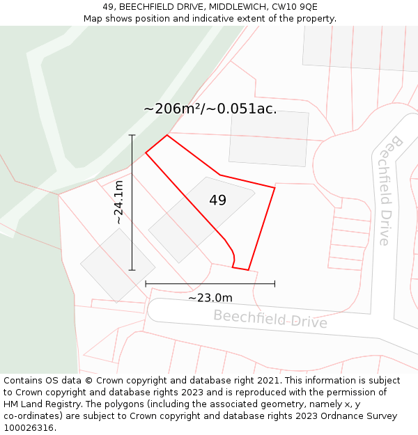 49, BEECHFIELD DRIVE, MIDDLEWICH, CW10 9QE: Plot and title map