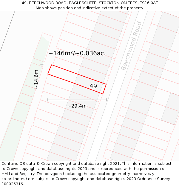 49, BEECHWOOD ROAD, EAGLESCLIFFE, STOCKTON-ON-TEES, TS16 0AE: Plot and title map