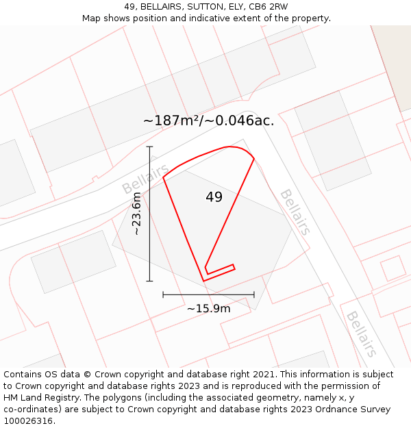 49, BELLAIRS, SUTTON, ELY, CB6 2RW: Plot and title map