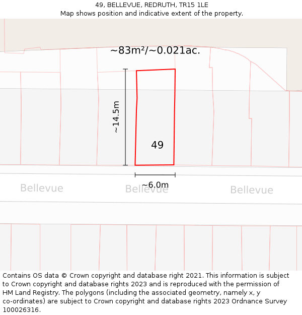 49, BELLEVUE, REDRUTH, TR15 1LE: Plot and title map