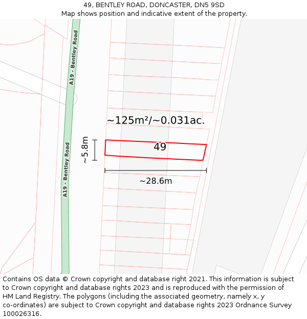 49, BENTLEY ROAD, DONCASTER, DN5 9SD: Plot and title map