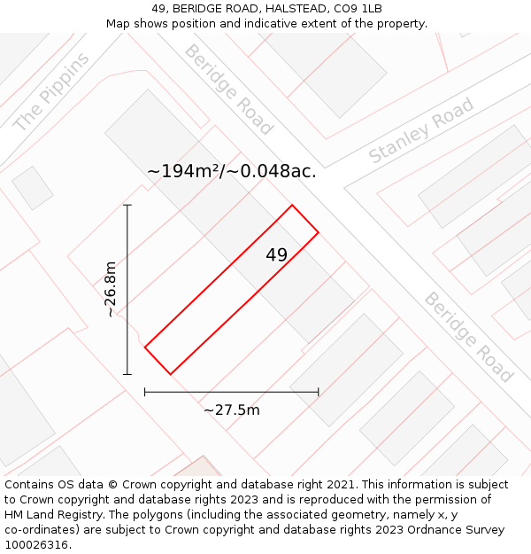 49, BERIDGE ROAD, HALSTEAD, CO9 1LB: Plot and title map