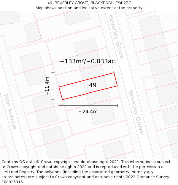 49, BEVERLEY GROVE, BLACKPOOL, FY4 2BG: Plot and title map