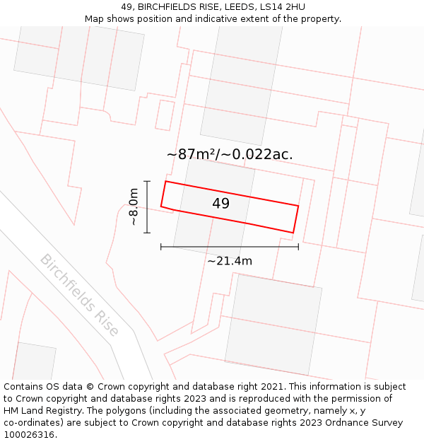 49, BIRCHFIELDS RISE, LEEDS, LS14 2HU: Plot and title map