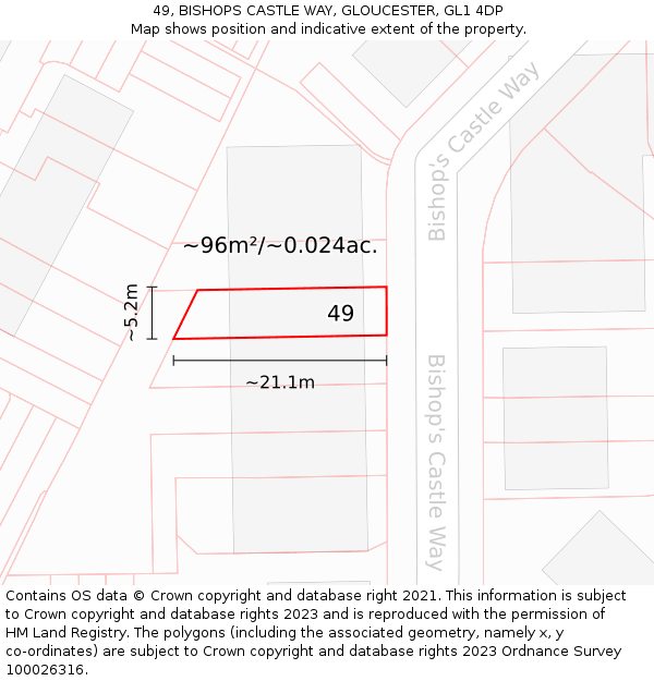 49, BISHOPS CASTLE WAY, GLOUCESTER, GL1 4DP: Plot and title map