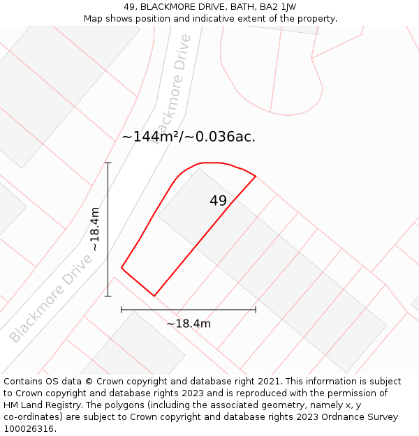 49, BLACKMORE DRIVE, BATH, BA2 1JW: Plot and title map