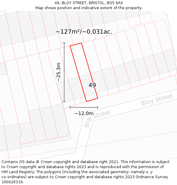 49, BLOY STREET, BRISTOL, BS5 6AX: Plot and title map