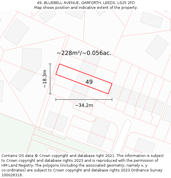 49, BLUEBELL AVENUE, GARFORTH, LEEDS, LS25 2FD: Plot and title map