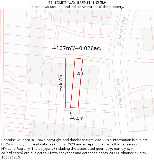 49, BOLEYN WAY, BARNET, EN5 5LH: Plot and title map