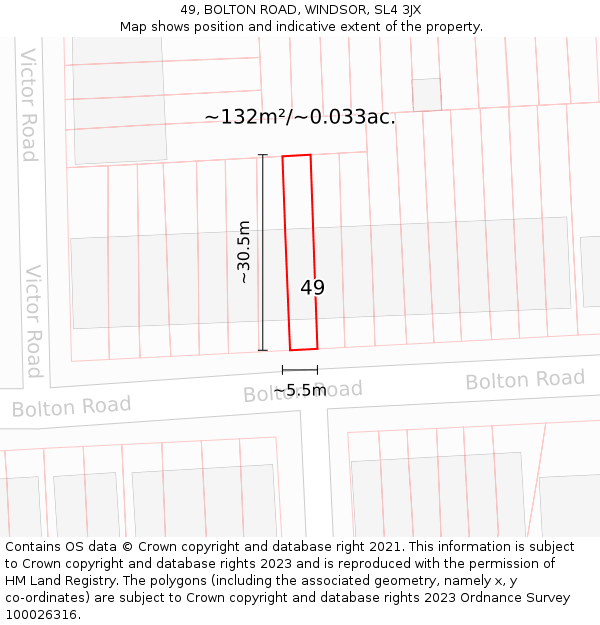 49, BOLTON ROAD, WINDSOR, SL4 3JX: Plot and title map