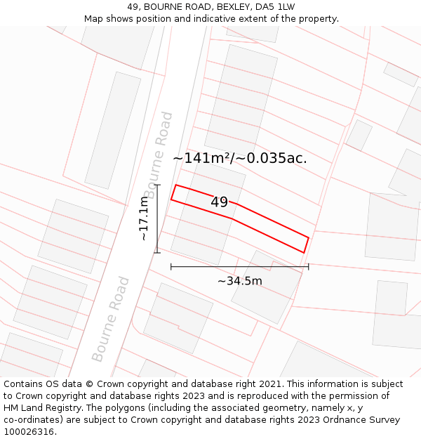 49, BOURNE ROAD, BEXLEY, DA5 1LW: Plot and title map