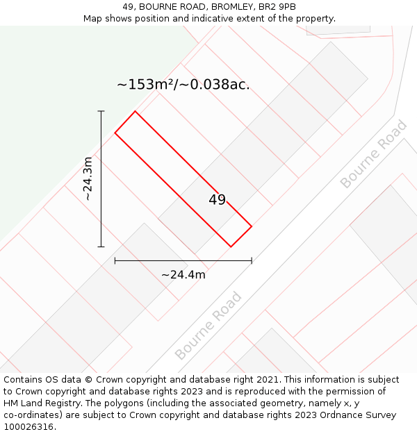 49, BOURNE ROAD, BROMLEY, BR2 9PB: Plot and title map