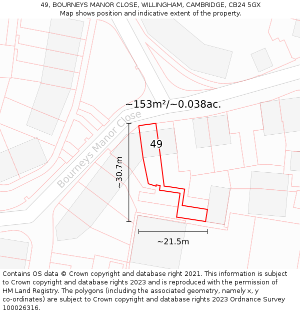 49, BOURNEYS MANOR CLOSE, WILLINGHAM, CAMBRIDGE, CB24 5GX: Plot and title map