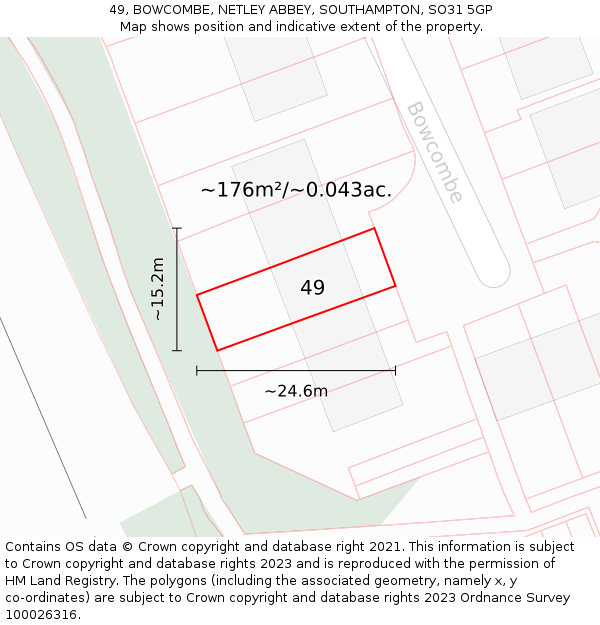 49, BOWCOMBE, NETLEY ABBEY, SOUTHAMPTON, SO31 5GP: Plot and title map