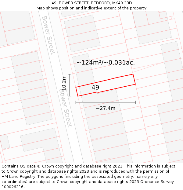 49, BOWER STREET, BEDFORD, MK40 3RD: Plot and title map
