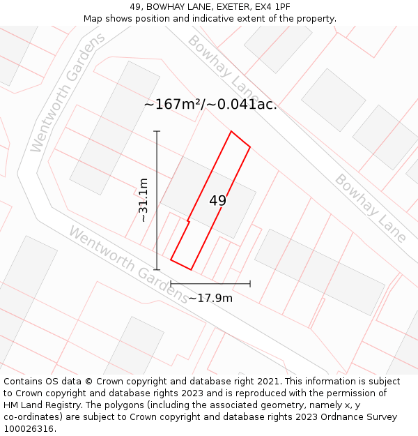 49, BOWHAY LANE, EXETER, EX4 1PF: Plot and title map