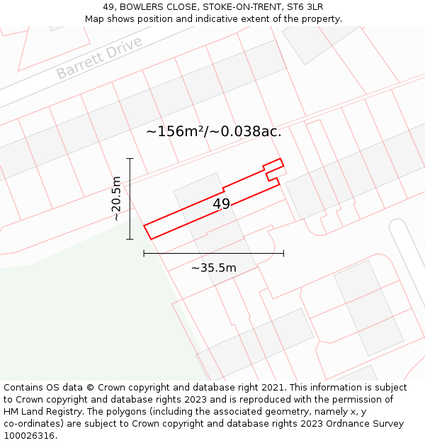 49, BOWLERS CLOSE, STOKE-ON-TRENT, ST6 3LR: Plot and title map