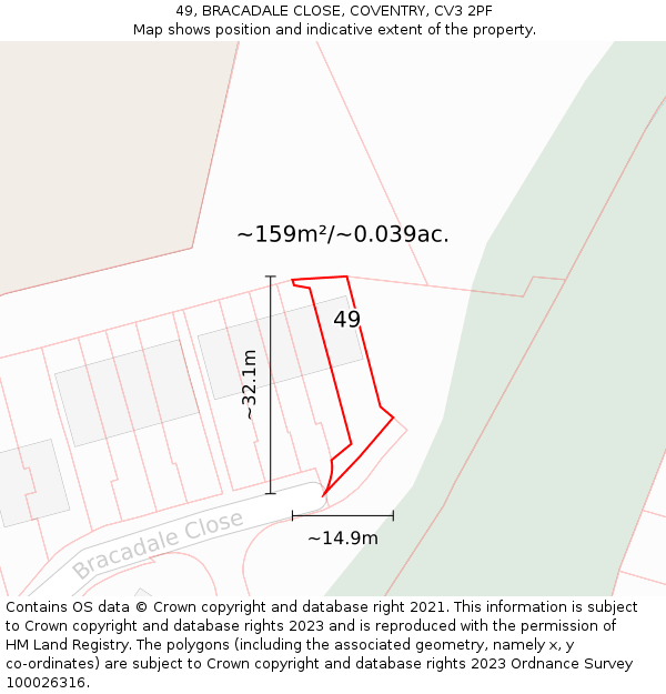 49, BRACADALE CLOSE, COVENTRY, CV3 2PF: Plot and title map