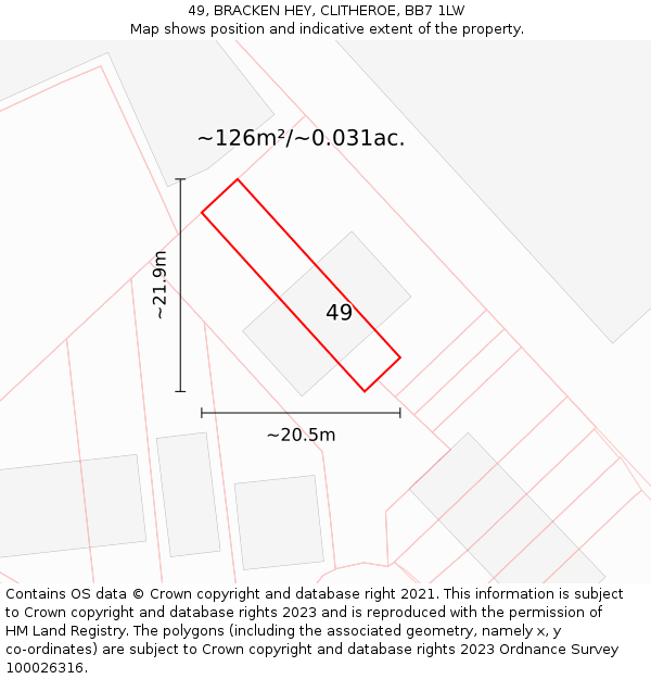 49, BRACKEN HEY, CLITHEROE, BB7 1LW: Plot and title map