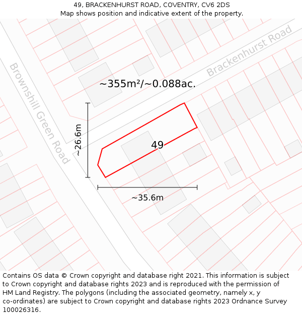 49, BRACKENHURST ROAD, COVENTRY, CV6 2DS: Plot and title map