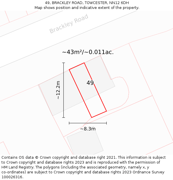 49, BRACKLEY ROAD, TOWCESTER, NN12 6DH: Plot and title map