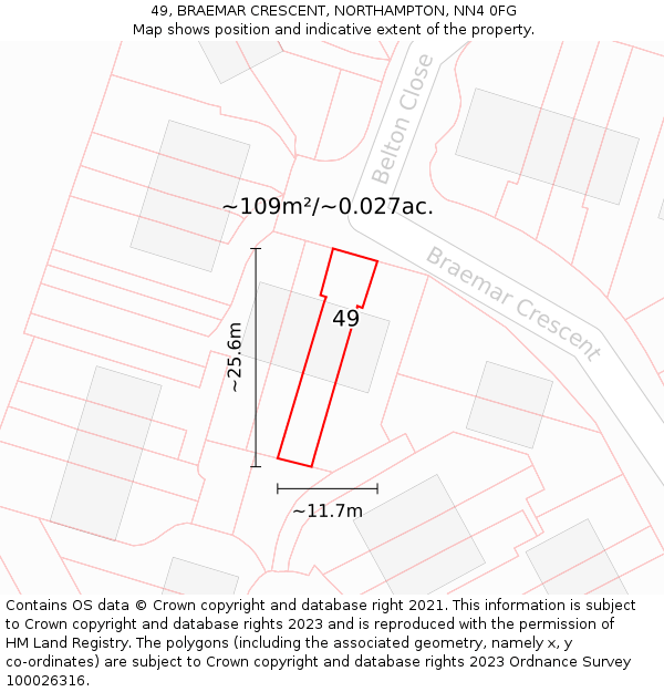 49, BRAEMAR CRESCENT, NORTHAMPTON, NN4 0FG: Plot and title map