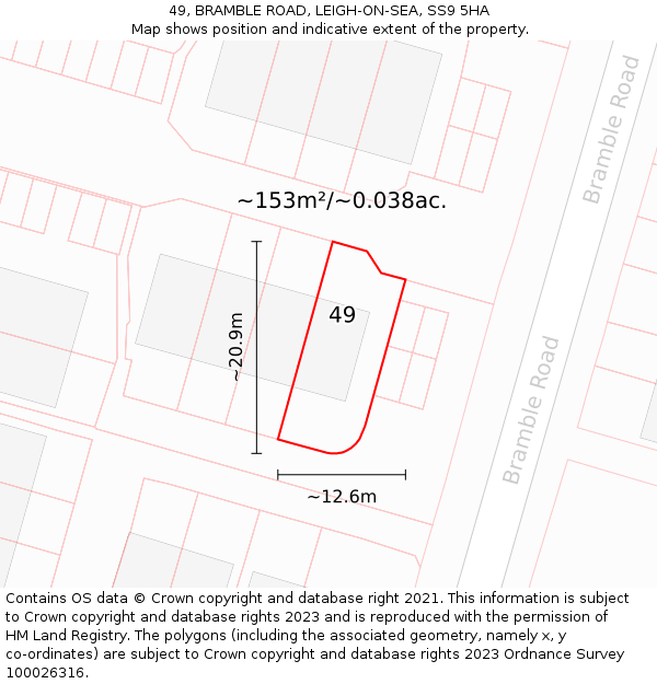 49, BRAMBLE ROAD, LEIGH-ON-SEA, SS9 5HA: Plot and title map