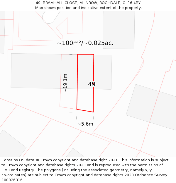 49, BRAMHALL CLOSE, MILNROW, ROCHDALE, OL16 4BY: Plot and title map