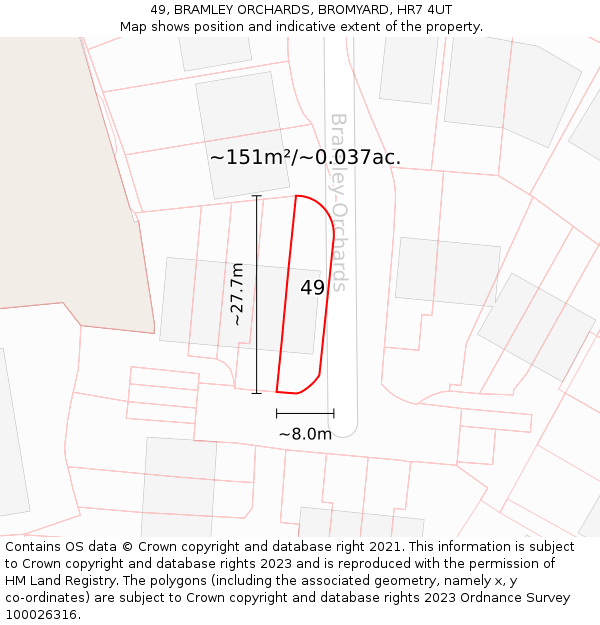 49, BRAMLEY ORCHARDS, BROMYARD, HR7 4UT: Plot and title map