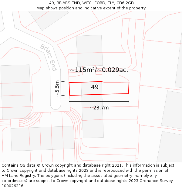 49, BRIARS END, WITCHFORD, ELY, CB6 2GB: Plot and title map