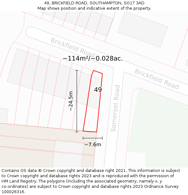 49, BRICKFIELD ROAD, SOUTHAMPTON, SO17 3AD: Plot and title map