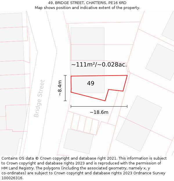 49, BRIDGE STREET, CHATTERIS, PE16 6RD: Plot and title map