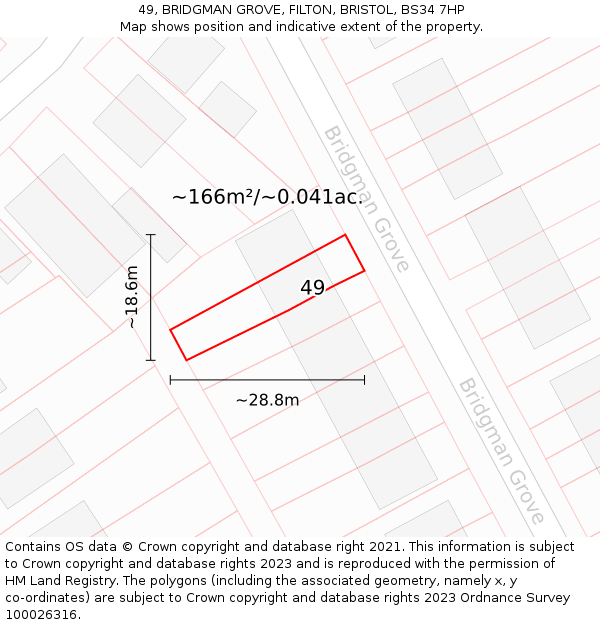 49, BRIDGMAN GROVE, FILTON, BRISTOL, BS34 7HP: Plot and title map